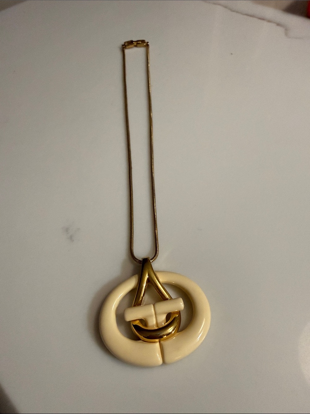 Vintage Givenchy Cream Lucite Pendant Snake Chain Necklace 1970s 1980s Signed